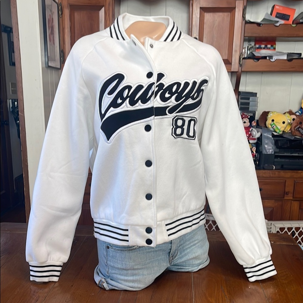 Edikted White and Black Cowboys Varsity Jacket size small